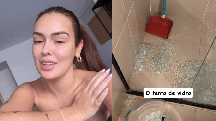 Larissa Santos mostra como ficou banheiro após box explodir Larissa Santos mostra como ficou banheiro após box explodir