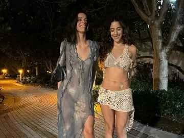 Sem sutiã, Bruna Marquezine curte noite em Miami com look transparente