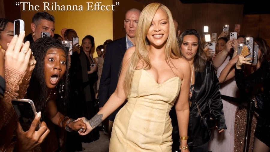 O encontro de Camilla de Lucas e Rihanna ocorreu em um evento da Fenty Beauty - Reprodução/X
