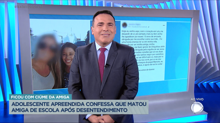 Reinaldo Gottino não conteve as lágrimas ao ler publicação da mãe de Ana Lívia, adolescente morta pela amiga - Reprodução/Record TV