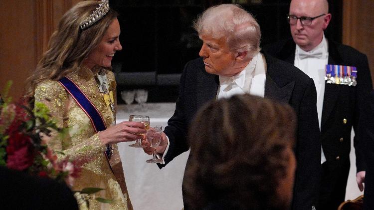 Donald Trump brinda com Kate Middleton em banquete de estado no Castelo de Windsor