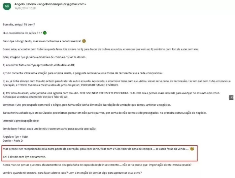 E-mail anexado em documento de denúncia contra Ângelo Ribeiro de Almeida Júnior - Reprodução - Reprodução