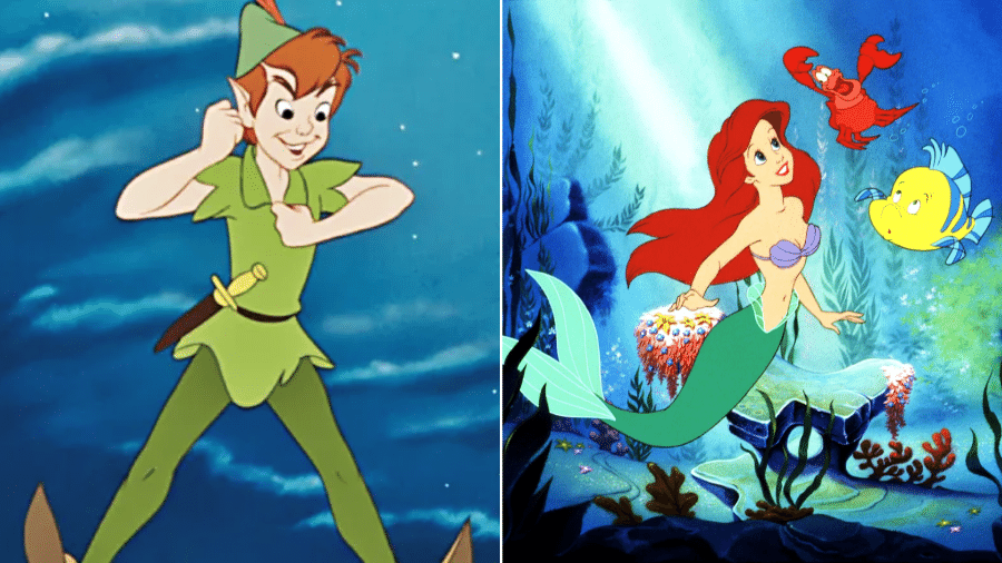 Montagem mostra Peter Pan (esq.) e Ariel, de A Pequena Sereia (dir.) - Reprodução/Walt Disney Studios