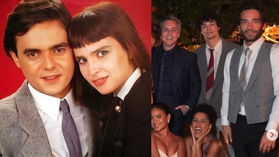 Cássio Gabus Mendes e Lídia Brondi, Afonso e Solange da Vale Tudo de 1988; ao lado, atores do remake nos bastidores Cássio Gabus Mendes e Lídia Brondi, Afonso e Solange da Vale Tudo de 1988; ao lado, atores do remake nos bastidores