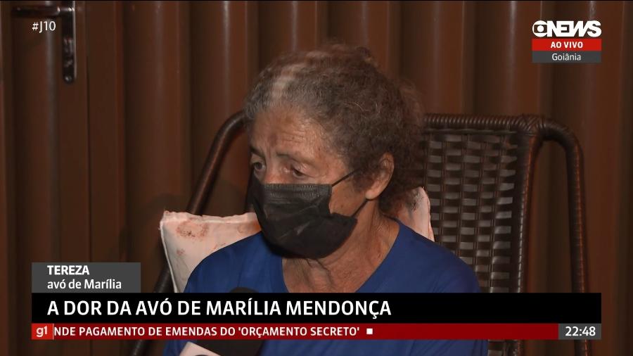 Tereza, avó de Marília Mendonça, falou sobre a morte da cantora - Reprodução/GloboNews