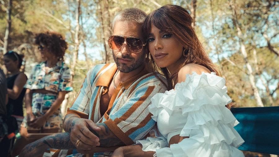 Anitta e Maluma na gravação do clipe de "El Que Espera" - Reprodução/Twitter