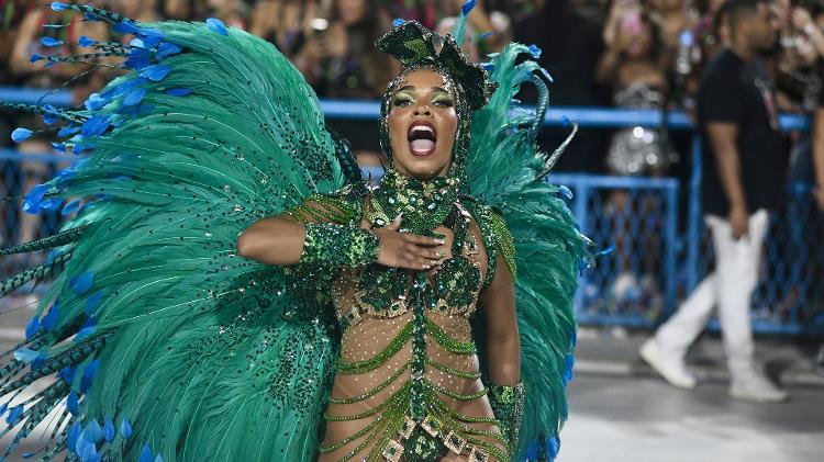 12.fev.2024 - Desfile da Imperatriz Leopoldinense na primeira noite de carnaval no sambódromo da Marquês de Sapucaí