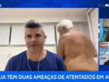 Pai de Guga Noblat interrompe programa ao vivo ao passar de sunga