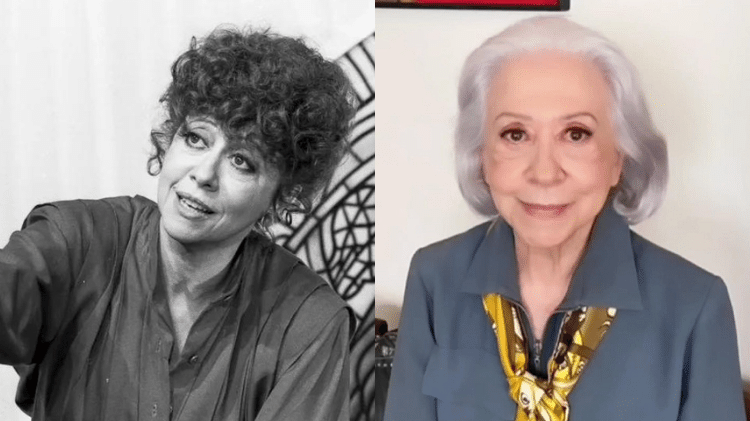 Fernanda Montenegro aos 52 anos, em "Baila Comigo" (1981), e aos 93 anos, em 2023