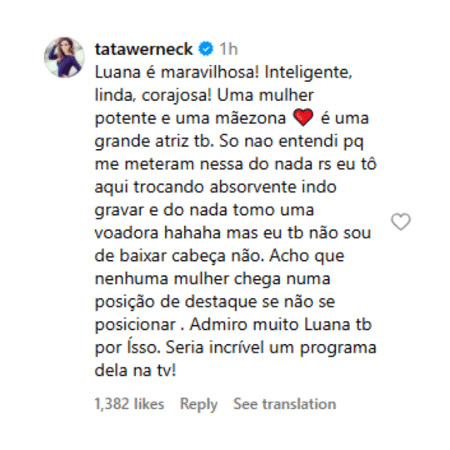 Comentário de Tatá Werneck Comentário de Tatá Werneck