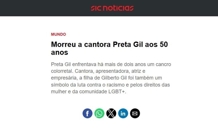Imprensa internacional repercute morte de Preta Gil