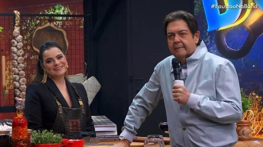 A churrasqueira Helô Palácio com Fausto Silva no programa do apresentador na Band - Reprodução/Instagram