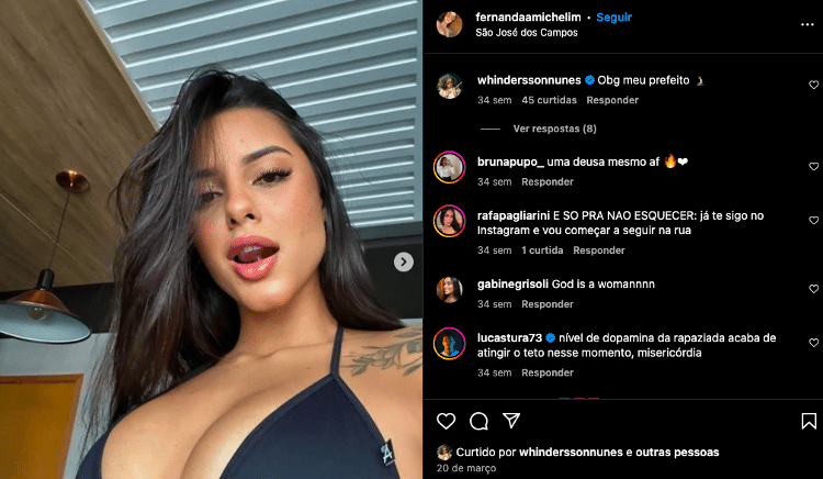 Maria Fernanda Michelim é apontada como a nova affair de Whindersson Nunes