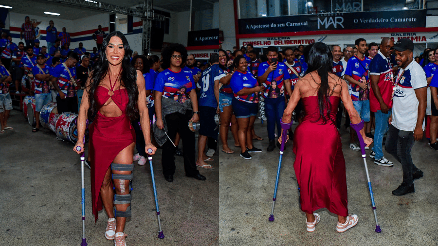 Lesionada, Gracyanne Barbosa vai ao ensaio de moletas