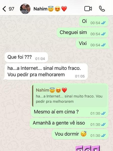 Reportagem teve acesso ao print da última troca de mensagens Reportagem teve acesso ao print da última troca de mensagens