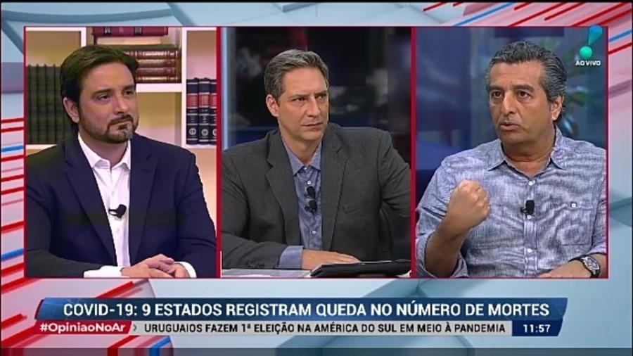 Silvio Navarro, Luis Ernesto Lacombe e o médico Roberto Zeballos na estreia do "Opinião no Ar", na RedeTV! - Reprodução 