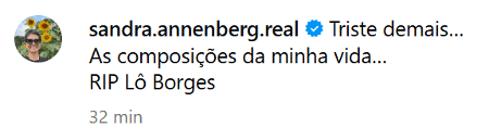 Sandra Annenberg lamenta a morte de Lô Borges