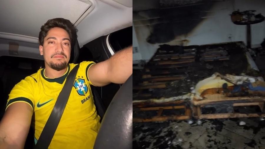 Regis Danese: Filho mostra quarto destruído após incêndio