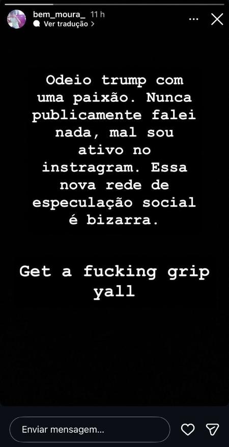 Bem Moura, filho de Wagner Moura, nega apoio a Donald Trump