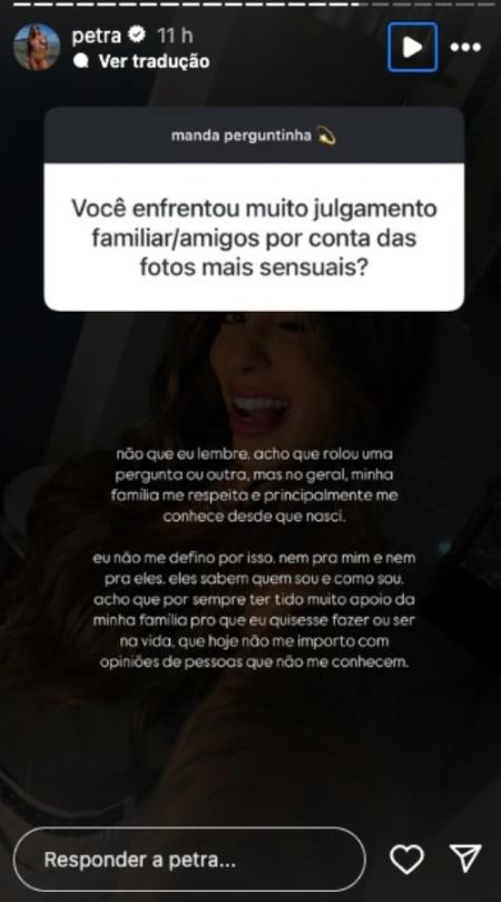 Petra Mattar responde teve julgamento de sua família por produzir conteúdo sensual
