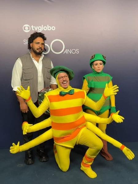 Paulo Vieira, Fabio Porchat e Tatá Werneck no aniversário de 60 anos da Globo - Reprodução/Instagram