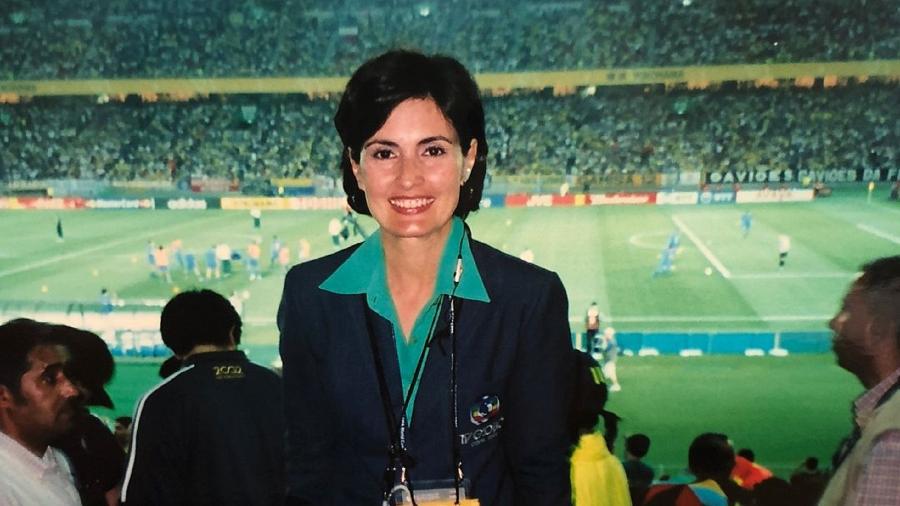 Fátima Bernardes durante a cobertura da Copa do Mundo de 2002