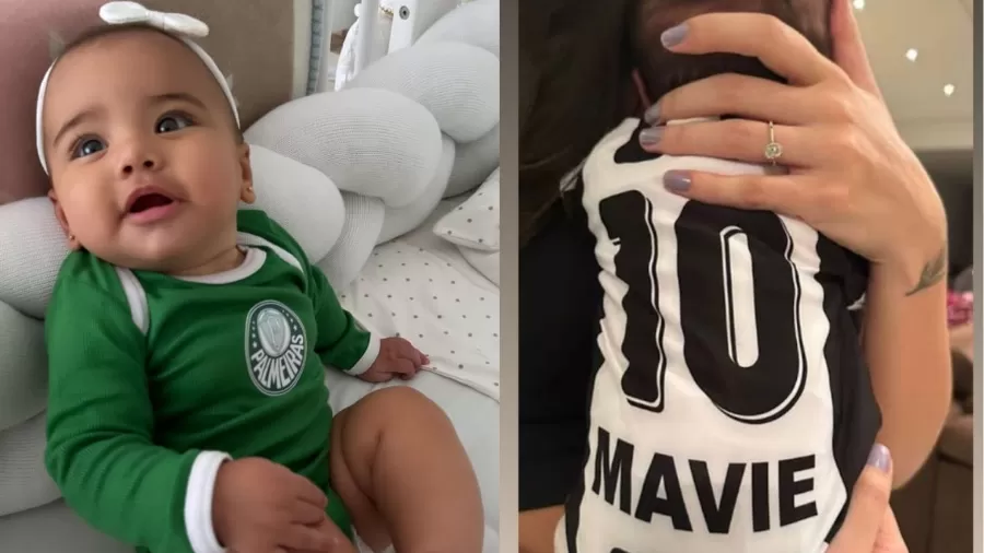 Bruna Biancardi exibe filha com Neymar com roupa do Santos e Palmeiras