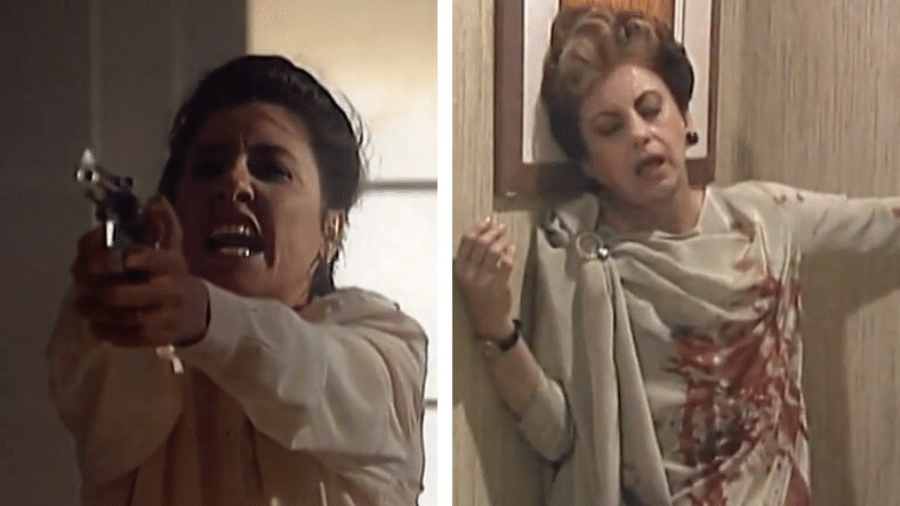 Leila (Cássia Kiss) mata Odete Roitman (Beatriz Segall) em 'Vale Tudo' Leila (Cássia Kiss) mata Odete Roitman (Beatriz Segall) em 'Vale Tudo'