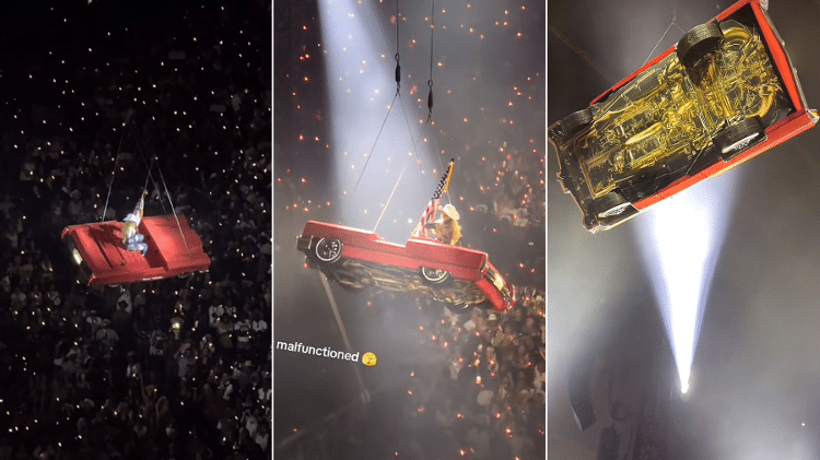 Beyoncé se assusta após carro suspenso inclinar em show: 'Pare, pare'