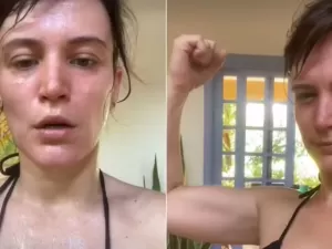 Bianca Bin mostra muque e aparece suada de biquíni após treino puxado