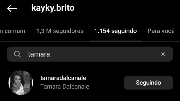 Kayky Brito voltou a seguir Tamara