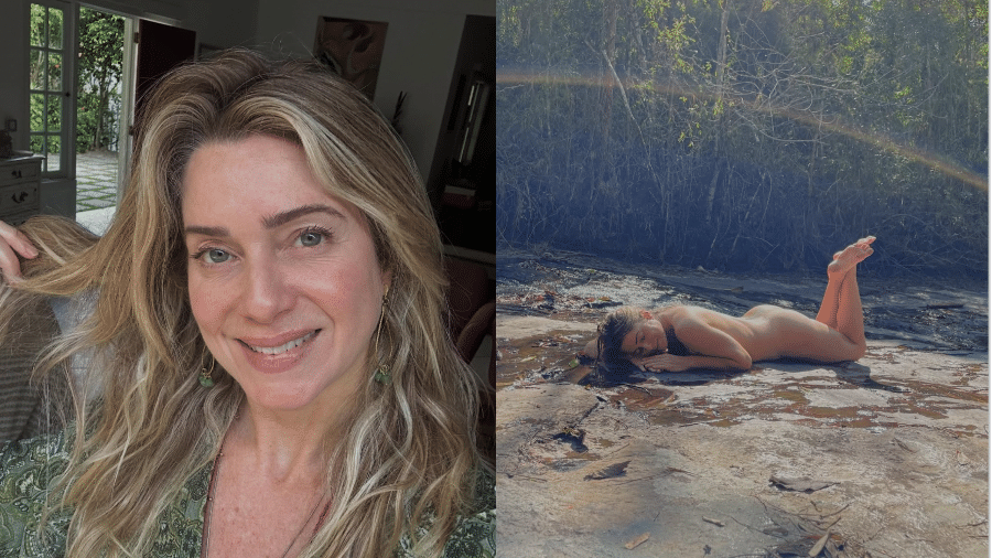 Letícia Spiller posa nua em cachoeira