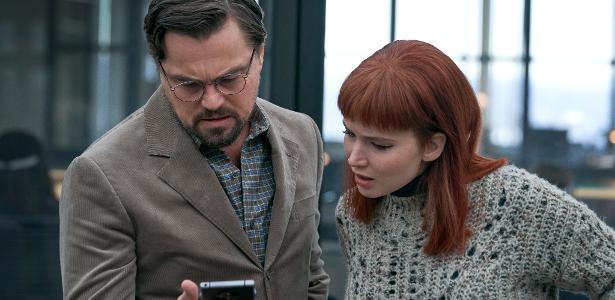 Dr. Randall Mindy (Leonardo DiCaprio) e Kate Dibiasky (Jennifer Lawrence) em "Não Olhe para Cima"