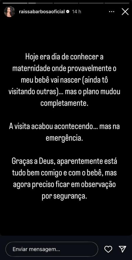 Grávida, Raissa Barbosa vai parar no hospital após se cair de escada Grávida, Raissa Barbosa vai parar no hospital após se cair de escada