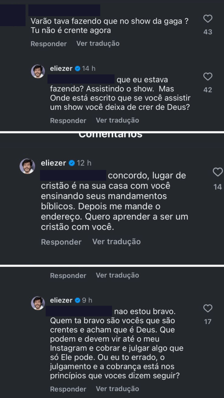 Eliezer rebate seguidores por ter ido ao show de Lady Gaga