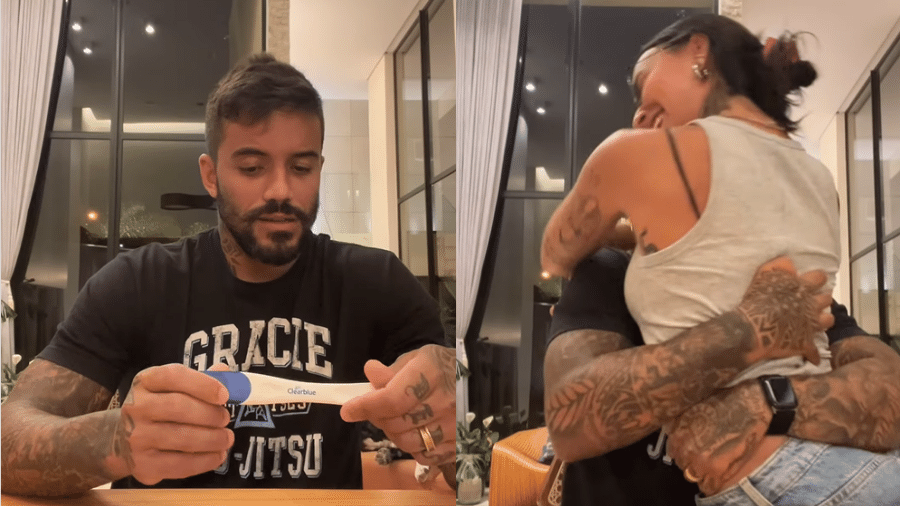 Clara Maia postou vídeo contando notícia para o marido, André Coelho