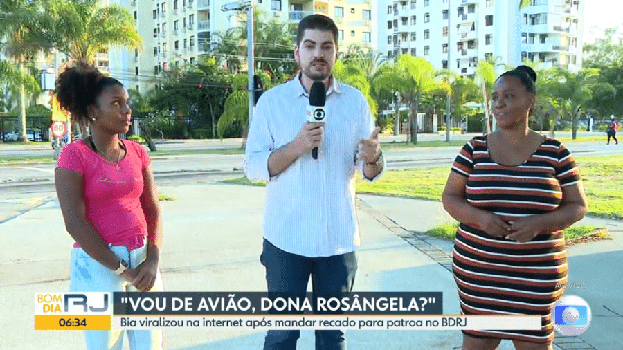 Ana Beatriz dos Santos e "Dona" Rosângela em entrevista ao "Bom Dia Rio" (TV Globo) - Reprodução/TV Globo