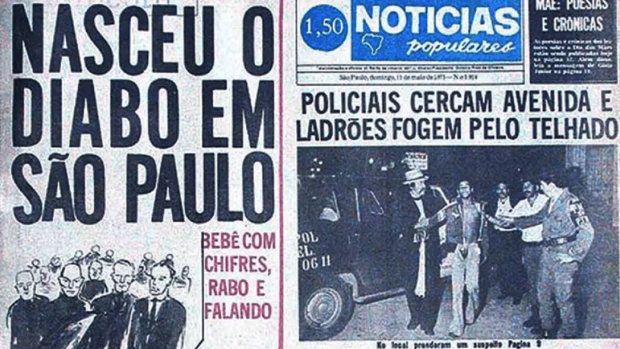 Capa do Notícias Populares trazia informações sobre bebê-diabo - Reprodução/Notícias Populares