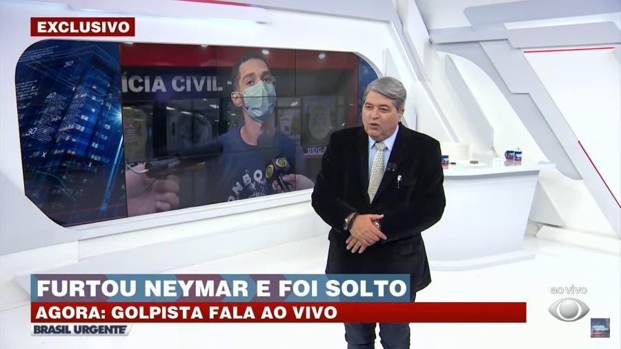 Datena se irritou durante entrevista com mentor de golpe em Neymar durante o "Brasil Urgente" - Reprodução/Band