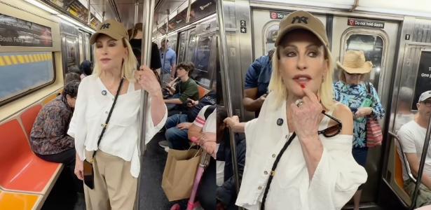 Ana Maria Braga anda de metrô pela primeira vez em Nova York