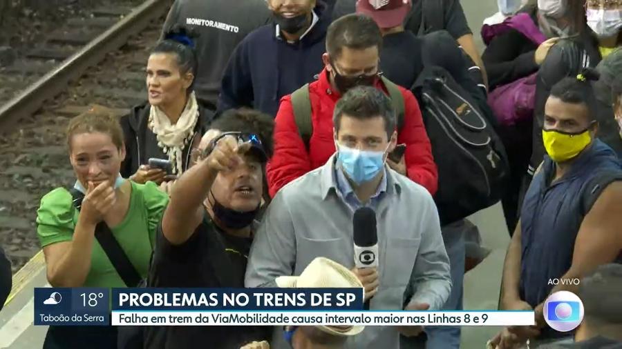 O repórter Bernardo Bortolotto foi interrimpido por homem durante o SPTV, da TV Globo - Reprodução/Globo