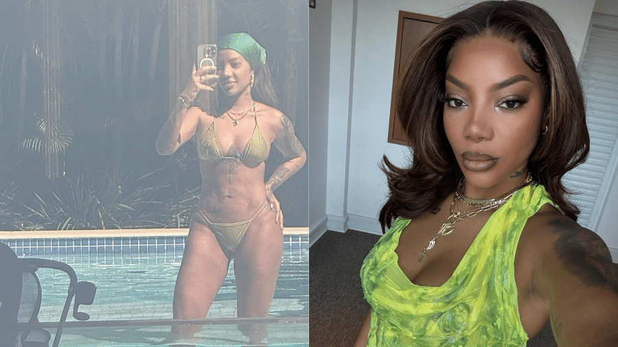 Ludmilla aproveita dia ensolarado à beira da piscina.