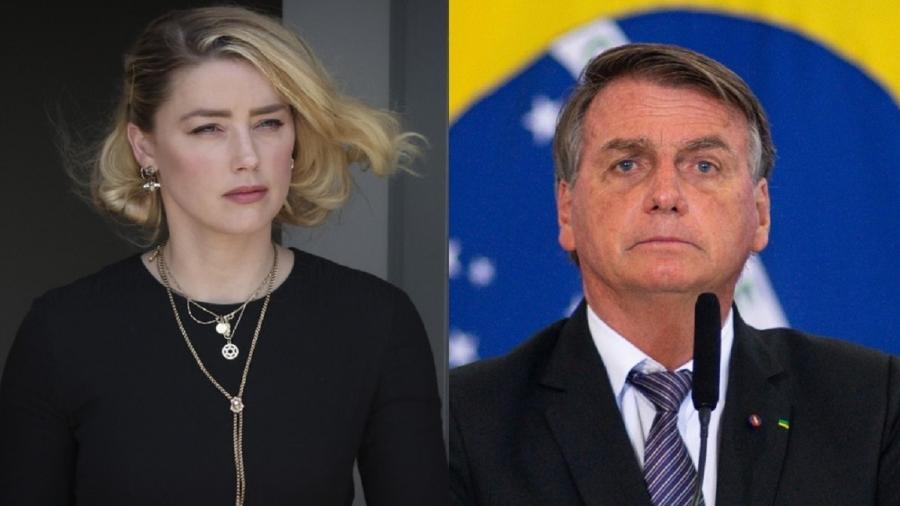 Amber Heard e Jair Bolsonaro - Win McNamee/Getty Images e Andressa Anholete/Getty Images