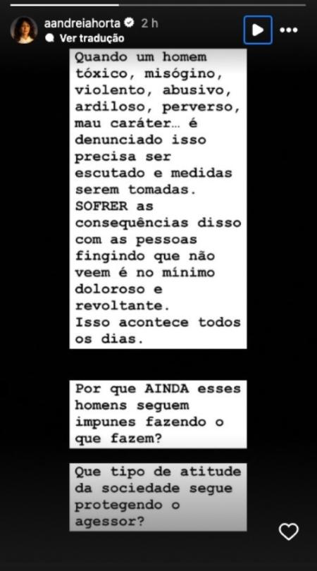 Andréia Horta faz publicação sobre homens tóxicos Andréia Horta faz publicação sobre homens tóxicos