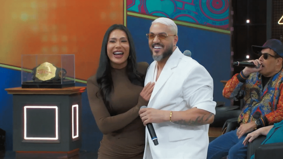 Belo e Gracyanne Barbosa se reencontraram no Domingão com Huck após a eliminação dela - Reprodução/Gshow