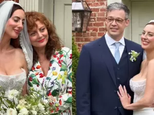 Filha de Susan Sarandon é criticada por decote em vestido de noiva