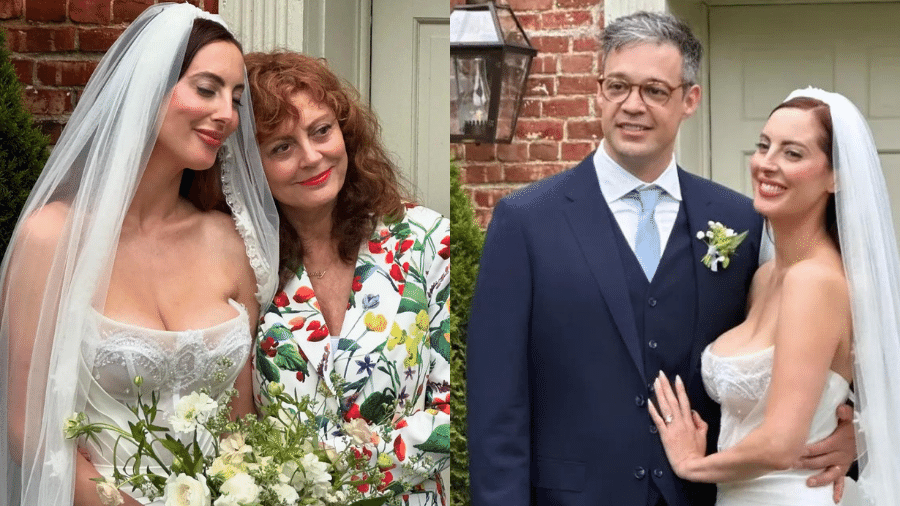 Eva Amurri, filha de Susan Sarandon, foi criticada por decote em vestido de noiva - Reprodução/Instagram @thehappilyeva
