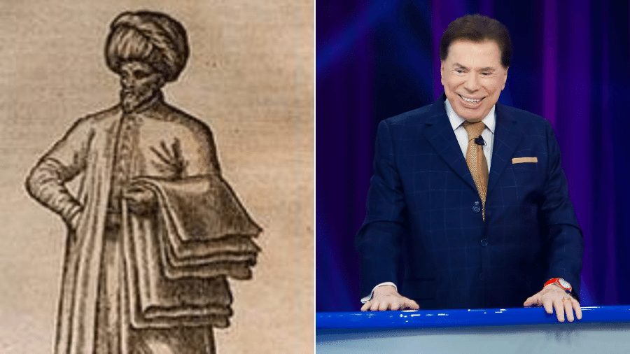 Pintura representando o filósofo Isaac Abravanel (esq.) e o apresentador Silvio Santos (dir.)