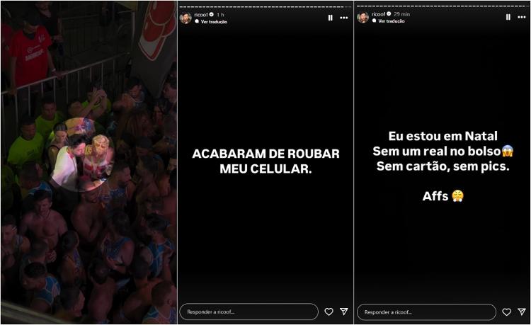 Rico Melquiades no momento em que percebeu estar sem o celular; influenciador falou sobre o que aconteceu nas redes sociais Rico Melquiades no momento em que percebeu estar sem o celular; influenciador falou sobre o que aconteceu nas redes sociais