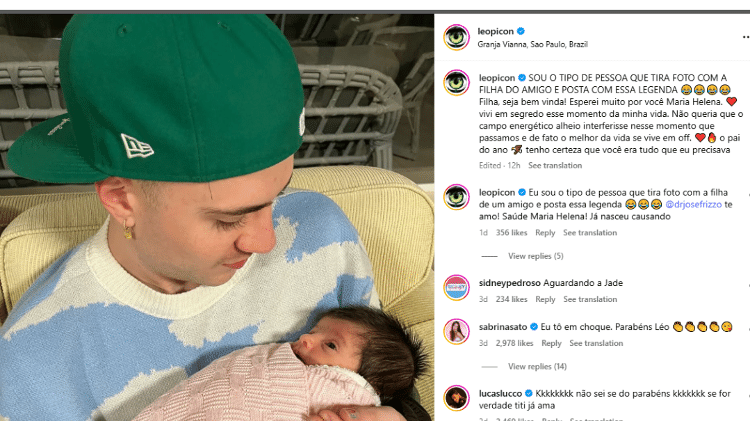 Léo Picon anunciou no domingo que era pai, mas revelou depois que a filha era do amigo Léo Picon anunciou no domingo que era pai, mas revelou depois que a filha era do amigo